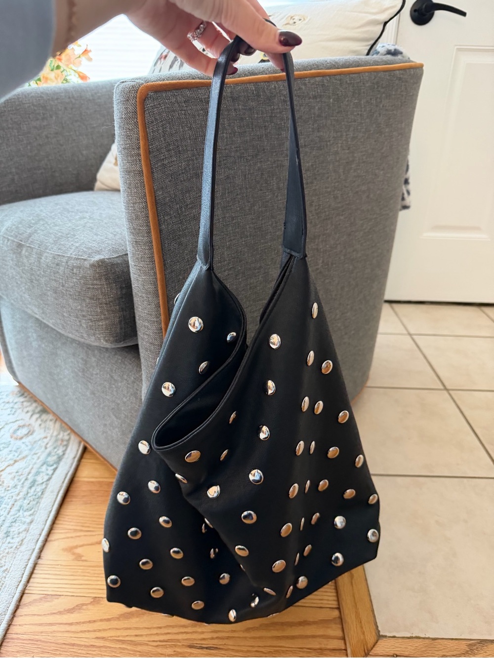 Black Studded Shoulder Bag – Chic Everyday Tote